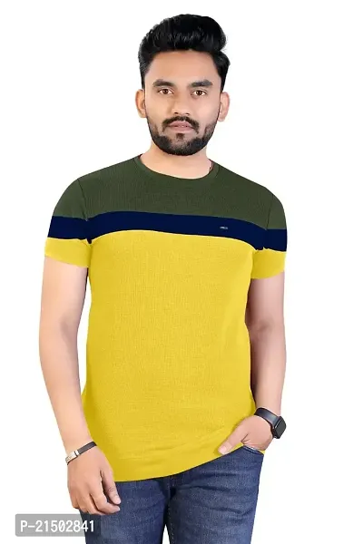 Onjx Enterprise Men's Striped Round Neck Half Sleeve Cotton Blend T Shirt