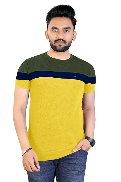 Onjx Enterprise Men's Striped Round Neck Half Sleeve Blend T Shirt