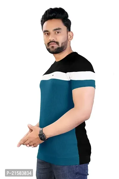 Onjx Enterprise Men's Striped Round Neck Half Sleeve Cotton Blend T Shirt-thumb2