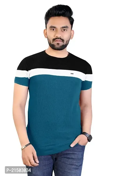 Onjx Enterprise Men's Striped Round Neck Half Sleeve Cotton Blend T Shirt