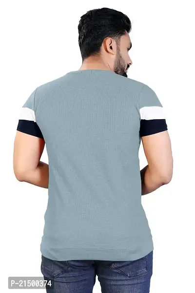 Onjx Enterprise Men's Striped Round Neck Half Sleeve Cotton Blend T Shirt-thumb2