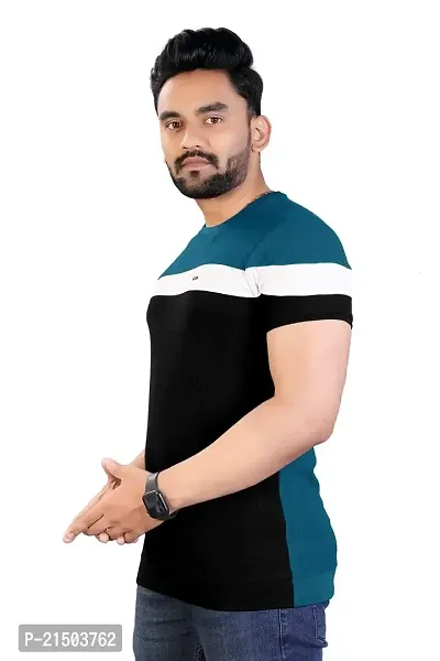 Onjx Enterprise Men's Striped Round Neck Half Sleeve Cotton Blend T Shirt (XL, Mehndi)-thumb2