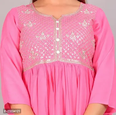 Attractive Pink Embroidered Viscose Rayon Anarkali Kurta-thumb4