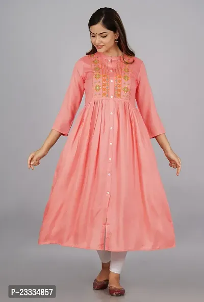 Attractive Peach Embroidered Viscose Rayon Anarkali Kurta-thumb0