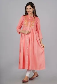 Attractive Peach Embroidered Viscose Rayon Anarkali Kurta-thumb2