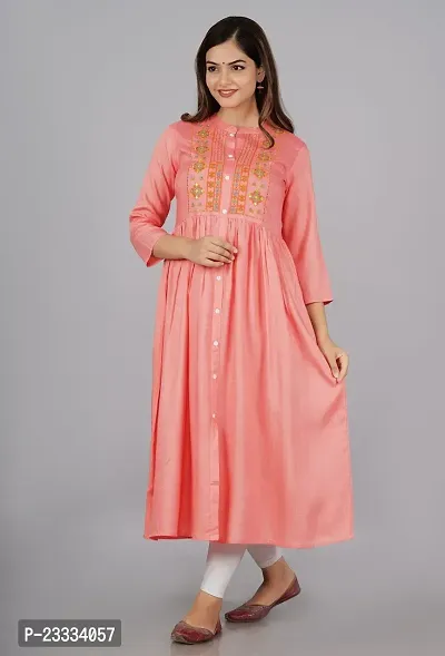 Attractive Peach Embroidered Viscose Rayon Anarkali Kurta-thumb3