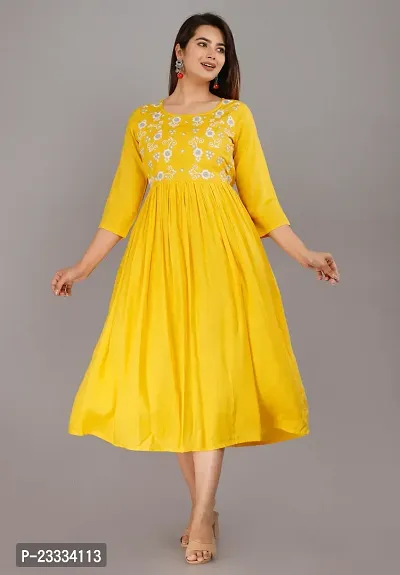 Attractive Yellow Embroidered Viscose Rayon Anarkali Kurta
