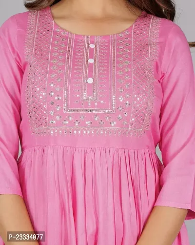 Attractive Pink Embroidered Viscose Rayon Anarkali Kurta-thumb5