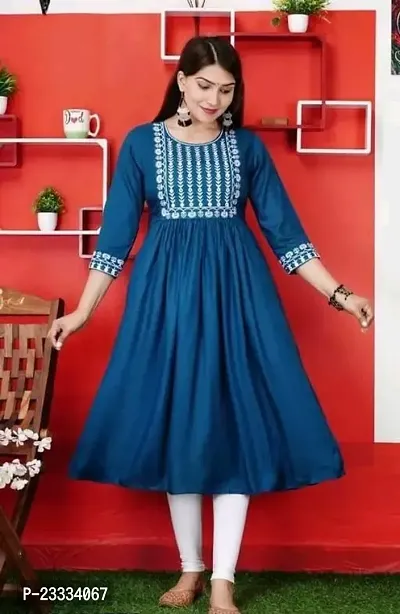 Attractive Blue Embroidered Viscose Rayon Anarkali Kurta-thumb0