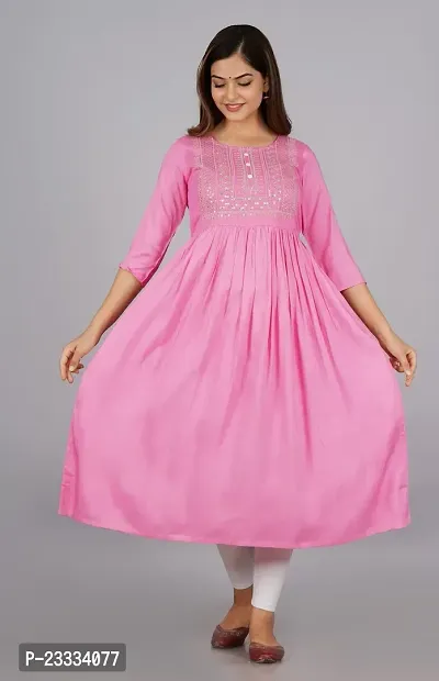 Attractive Pink Embroidered Viscose Rayon Anarkali Kurta-thumb0