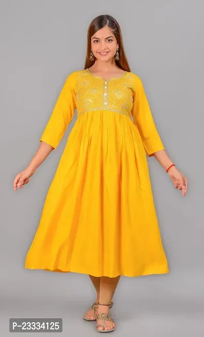 Attractive Yellow Embroidered Viscose Rayon Anarkali Kurta