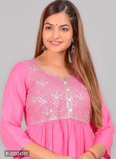 Attractive Pink Embroidered Viscose Rayon Anarkali Kurta-thumb3