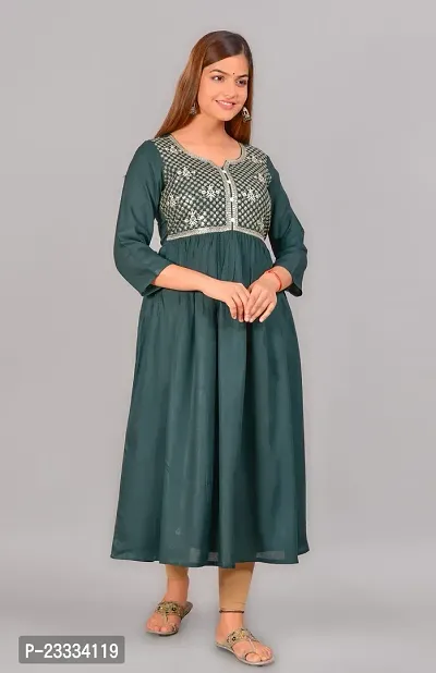 Attractive Green Embroidered Viscose Rayon Anarkali Kurta-thumb3