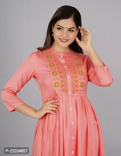 Attractive Peach Embroidered Viscose Rayon Anarkali Kurta-thumb4