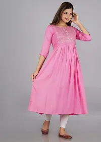 Attractive Pink Embroidered Viscose Rayon Anarkali Kurta-thumb1