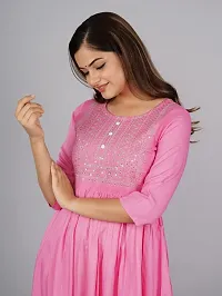 Attractive Pink Embroidered Viscose Rayon Anarkali Kurta-thumb3