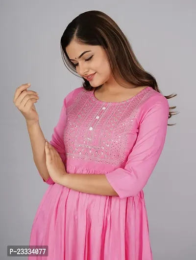 Attractive Pink Embroidered Viscose Rayon Anarkali Kurta-thumb4