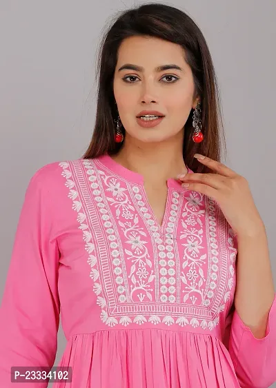 Attractive Pink Embroidered Viscose Rayon Anarkali Kurta-thumb5