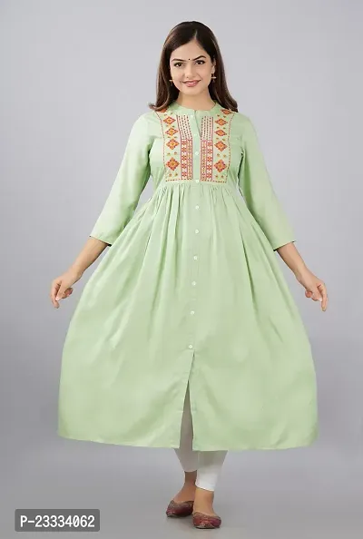 Attractive Green Embroidered Viscose Rayon Anarkali Kurta