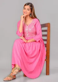 Attractive Pink Embroidered Viscose Rayon Anarkali Kurta-thumb4