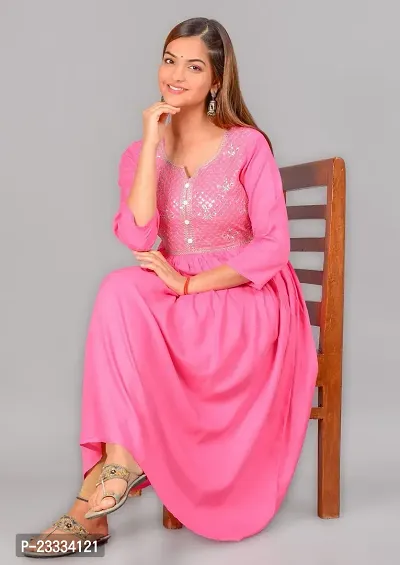 Attractive Pink Embroidered Viscose Rayon Anarkali Kurta-thumb5