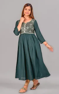 Attractive Green Embroidered Viscose Rayon Anarkali Kurta-thumb1