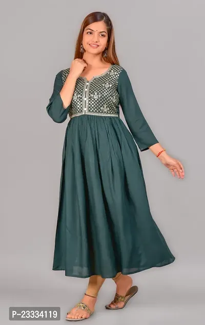 Attractive Green Embroidered Viscose Rayon Anarkali Kurta-thumb2