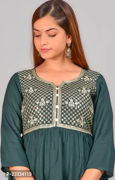 Attractive Green Embroidered Viscose Rayon Anarkali Kurta-thumb4