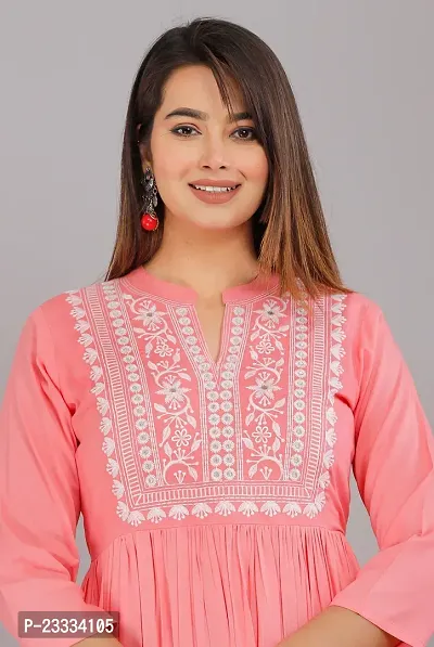 Attractive Pink Embroidered Viscose Rayon Anarkali Kurta-thumb4