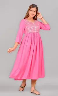 Attractive Pink Embroidered Viscose Rayon Anarkali Kurta-thumb1