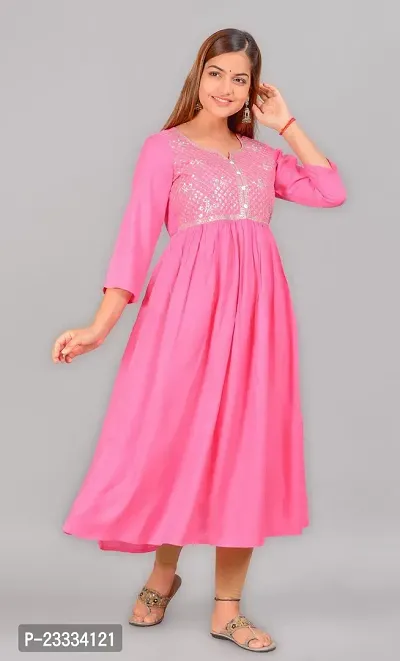 Attractive Pink Embroidered Viscose Rayon Anarkali Kurta-thumb2