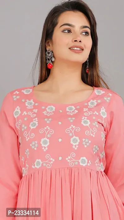 Attractive Pink Embroidered Viscose Rayon Anarkali Kurta-thumb4