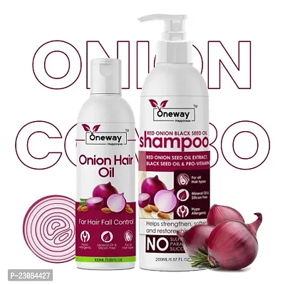 Oneway Happiness Onion Hair oil (100ml) and Hair Shampoo (200ml)  for hair growth and hair fall control 300ml-thumb0