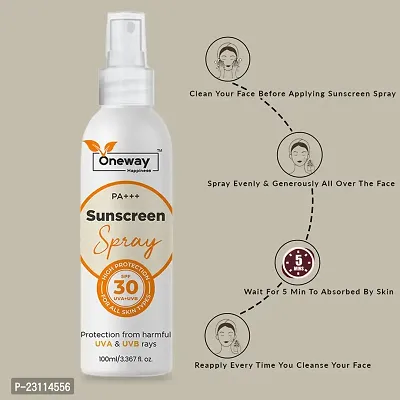 Oneway Happiness Sunscreen Spray Matte Finish - Spf 30 Pa+++ - Very High Broad Spectrum - Uva  Uvb Protection - Quick Absorb - No Parabens, Silicones, Mineral Oil, Oxide, Color  Benzophenone 100ml-thumb3
