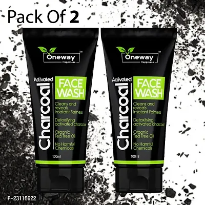 Oneway Happiness New Activated Charcoal Face wash for glowing skin 100ml (pack of 2)-thumb0