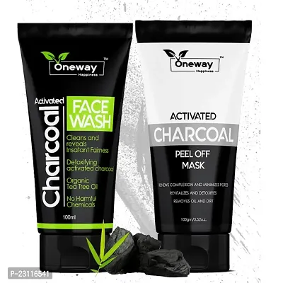 Oneway Happiness Activated Charcoal Facewash and Activated Charcoal Peel of mask combo for Total repair Remove oil and Dead skin 200gm-thumb0