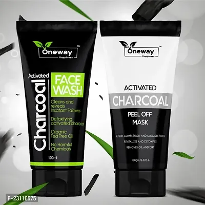 Oneway Happiness Activated Charcoal and Activated Charcoal Peel of mask combo for Total repair Remove oil and Dead skin 200gm-thumb0