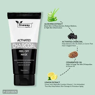 Oneway Happiness Activated Charcoal and Activated Charcoal Peel of mask combo for Total repair Remove oil and Dead skin 200gm-thumb3