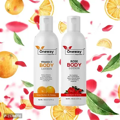Oneway Happiness Rose Body Lotion (100ml) and Vitamin C Body Lotion (100) combo 200ml-thumb0