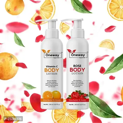 Oneway Happiness Rose Body Lotion (200ml) and Vitamin C Body Lotion (200ml) combo 400ml