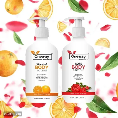 Oneway Happiness Rose Body Lotion (300ml) and Vitamin C Body Lotion (300ml) combo 600ml