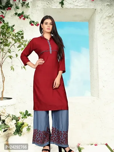 Stylish Rayon Embroidered Straight Kurta Bottom Set For Women-thumb0