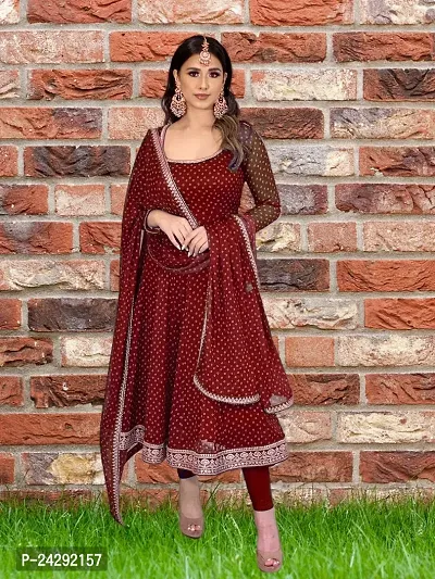 Stylish Fancy Designer Georgette Ethnic Gown With Dupatta For Women-thumb0