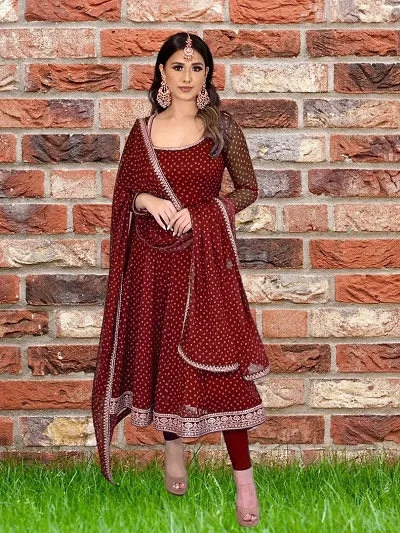 Stylish Fancy Designer Georgette Ethnic Gown With Dupatta For Women