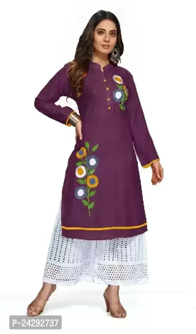 Stylish Rayon Embroidered Straight Kurta For Women-thumb0