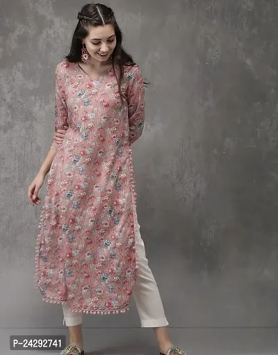 Stylish Cotton Slub Printed Straight Kurta For Women-thumb0