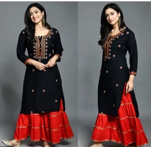 Decorative Embroidered Straight Kurta Bottom Set For Women