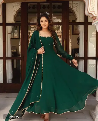 Trendy Green Fox Georgette Long Gown With Dupatta-thumb0