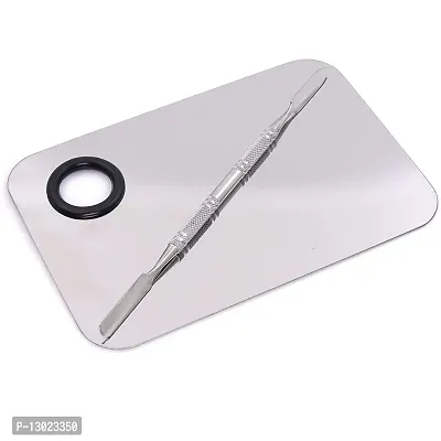 Mapperz Stainless Steel Womens Professional Cosmetic Makeup Mixing Plate with Spatula Tool (Silver)-thumb0