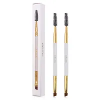 2pcs Docolor Duo Eyebrow Brush, Professional Eye Makeup Tool, Eyeshadow Brush and Spoolie Brush White-thumb2